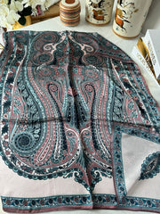 İthal Etro Yeni Sezon İthal Etnik Desen Vual İpek Şal 10041 - Koyu Vizon - Organic ScarfsOrganic Scarfs