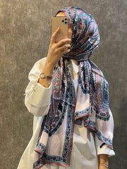 İthal Etro Yeni Sezon İthal Etnik Desen Vual İpek Şal 10041 - Koyu Vizon - Organic ScarfsOrganic Scarfs