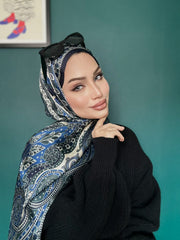 İthal Etro Yeni Sezon İthal Etnik Desen Vual İpek Şal 10041 - Lacivert - Organic ScarfsOrganic Scarfs