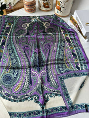 İthal Etro Yeni Sezon İthal Etnik Desen Vual İpek Şal 10041 - Mürdüm - Organic ScarfsOrganic Scarfs