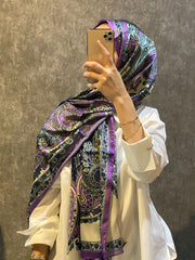 İthal Etro Yeni Sezon İthal Etnik Desen Vual İpek Şal 10041 - Mürdüm - Organic ScarfsOrganic Scarfs