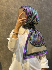İthal Etro Yeni Sezon İthal Etnik Desen Vual İpek Şal 10041 - Mürdüm - Organic ScarfsOrganic Scarfs