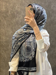 İthal Etro Yeni Sezon İthal Etnik Desen Vual İpek Şal 10041 - Siyah - Organic ScarfsOrganic Scarfs