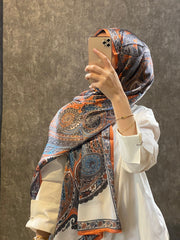 İthal Etro Yeni Sezon İthal Etnik Desen Vual İpek Şal 10041 - Turuncu - Organic ScarfsOrganic Scarfs