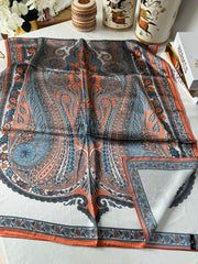 İthal Etro Yeni Sezon İthal Etnik Desen Vual İpek Şal 10041 - Turuncu - Organic ScarfsOrganic Scarfs
