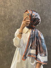 İthal Etro Yeni Sezon İthal Etnik Desen Vual İpek Şal 10041 - Turuncu - Organic ScarfsOrganic Scarfs