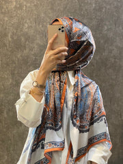 İthal Etro Yeni Sezon İthal Etnik Desen Vual İpek Şal 10041 - Turuncu - Organic ScarfsOrganic Scarfs