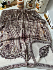 İthal Etro Yeni Sezon İthal Etnik Desen Vual İpek Şal 10041 - Vizon - Organic ScarfsOrganic Scarfs