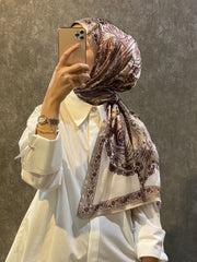 İthal Etro Yeni Sezon İthal Etnik Desen Vual İpek Şal 10041 - Vizon - Organic ScarfsOrganic Scarfs