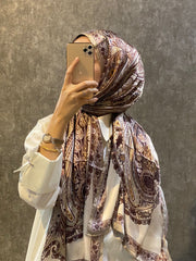 İthal Etro Yeni Sezon İthal Etnik Desen Vual İpek Şal 10041 - Vizon - Organic ScarfsOrganic Scarfs