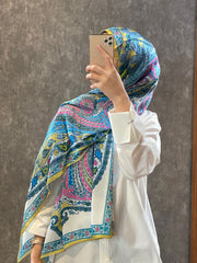 İthal Etro Yeni Sezon İthal Etnik Desen Vual İpek Şal 10041 - Yağ Yeşili - Organic ScarfsOrganic Scarfs