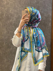İthal Etro Yeni Sezon İthal Etnik Desen Vual İpek Şal 10041 - Yağ Yeşili - Organic ScarfsOrganic Scarfs