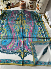 İthal Etro Yeni Sezon İthal Etnik Desen Vual İpek Şal 10041 - Yağ Yeşili - Organic ScarfsOrganic Scarfs