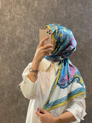 İthal Etro Yeni Sezon İthal Etnik Desen Vual İpek Şal 10041 - Yağ Yeşili - Organic ScarfsOrganic Scarfs