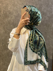 İthal Etro Yeni Sezon İthal Etnik Desen Vual İpek Şal 10041 - Yeşil - Organic ScarfsOrganic Scarfs