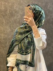 İthal Etro Yeni Sezon İthal Etnik Desen Vual İpek Şal 10041 - Yeşil - Organic ScarfsOrganic Scarfs