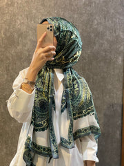 İthal Etro Yeni Sezon İthal Etnik Desen Vual İpek Şal 10041 - Yeşil - Organic ScarfsOrganic Scarfs