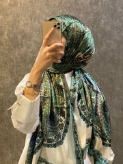 İthal Etro Yeni Sezon İthal Etnik Desen Vual İpek Şal 10041 - Zümrüt - Organic ScarfsOrganic Scarfs