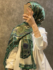 İthal Etro Yeni Sezon İthal Etnik Desen Vual İpek Şal 10041 - Zümrüt - Organic ScarfsOrganic Scarfs
