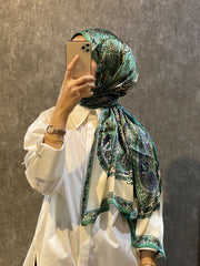 İthal Etro Yeni Sezon İthal Etnik Desen Vual İpek Şal 10041 - Zümrüt - Organic ScarfsOrganic Scarfs