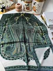 İthal Etro Yeni Sezon İthal Etnik Desen Vual İpek Şal 10041 - Zümrüt - Organic ScarfsOrganic Scarfs