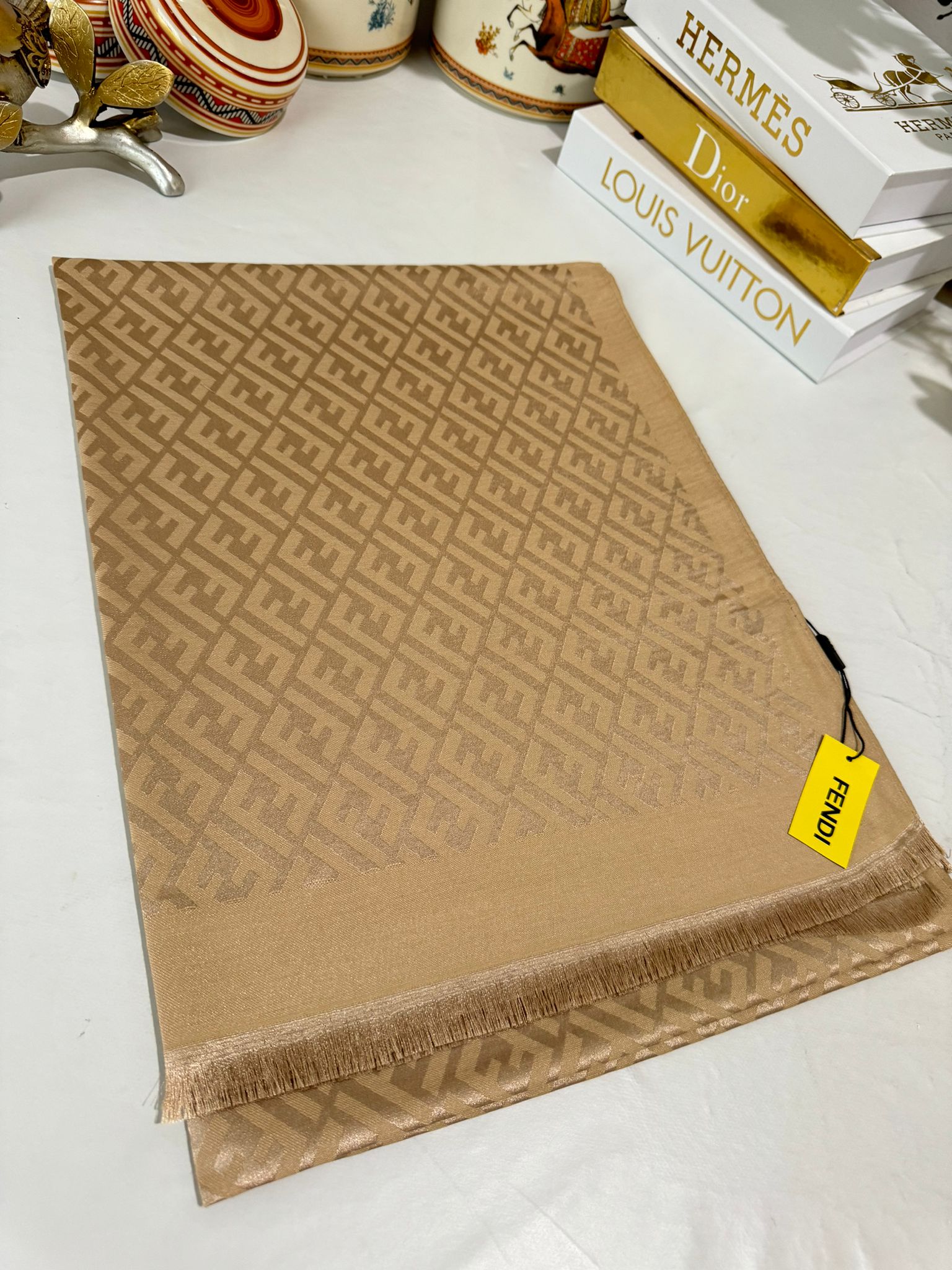 İthal Fendi Kaşmir İpek Şal 49101 - Çikolata - Organic ScarfsOrganic Scarfs