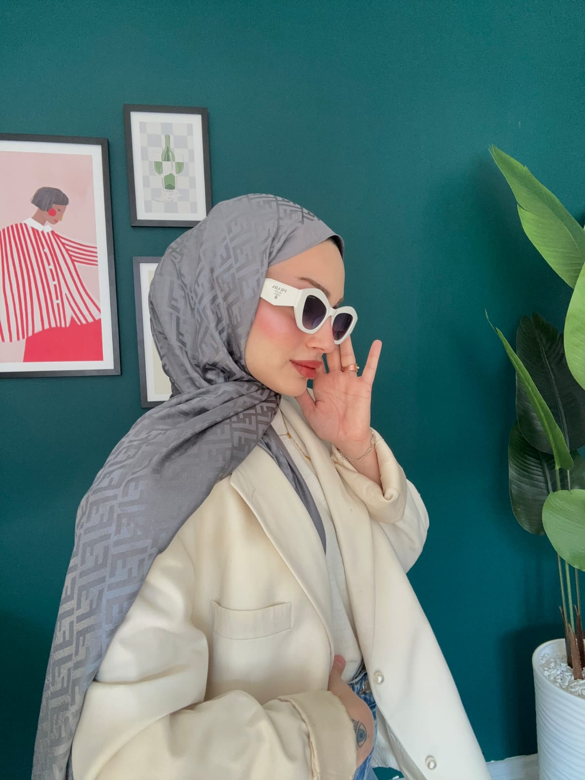 İthal Fendi Kaşmir İpek Şal 49101 - Füme - Organic ScarfsOrganic Scarfs