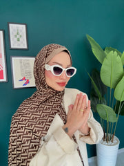 İthal Fendi Kaşmir İpek Şal 49101 - Kahverengi - Organic ScarfsOrganic Scarfs