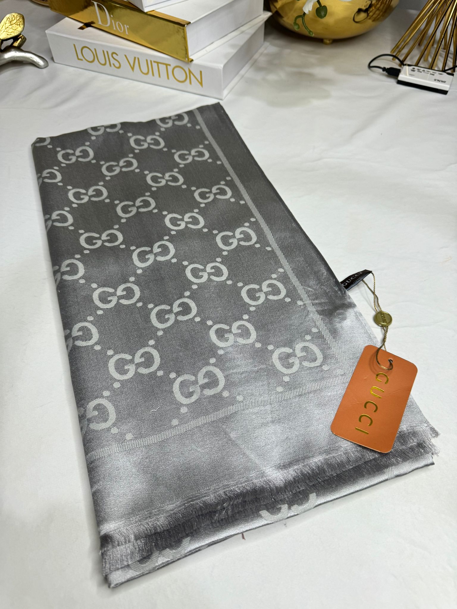 İthal G Kaşmir İpek Şal 49102 - Gümüş - Organic ScarfsOrganic Scarfs