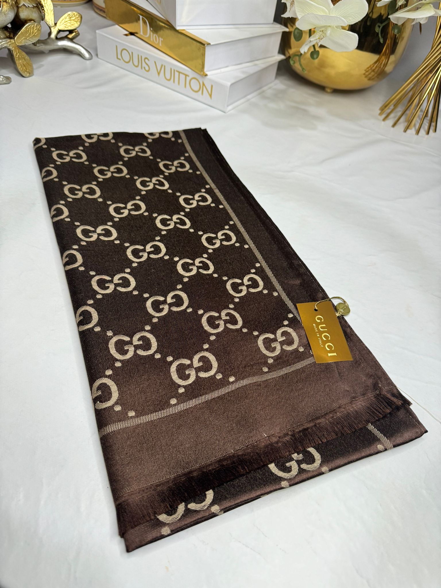 İthal G Kaşmir İpek Şal 49102 - Kahve - Organic ScarfsOrganic Scarfs