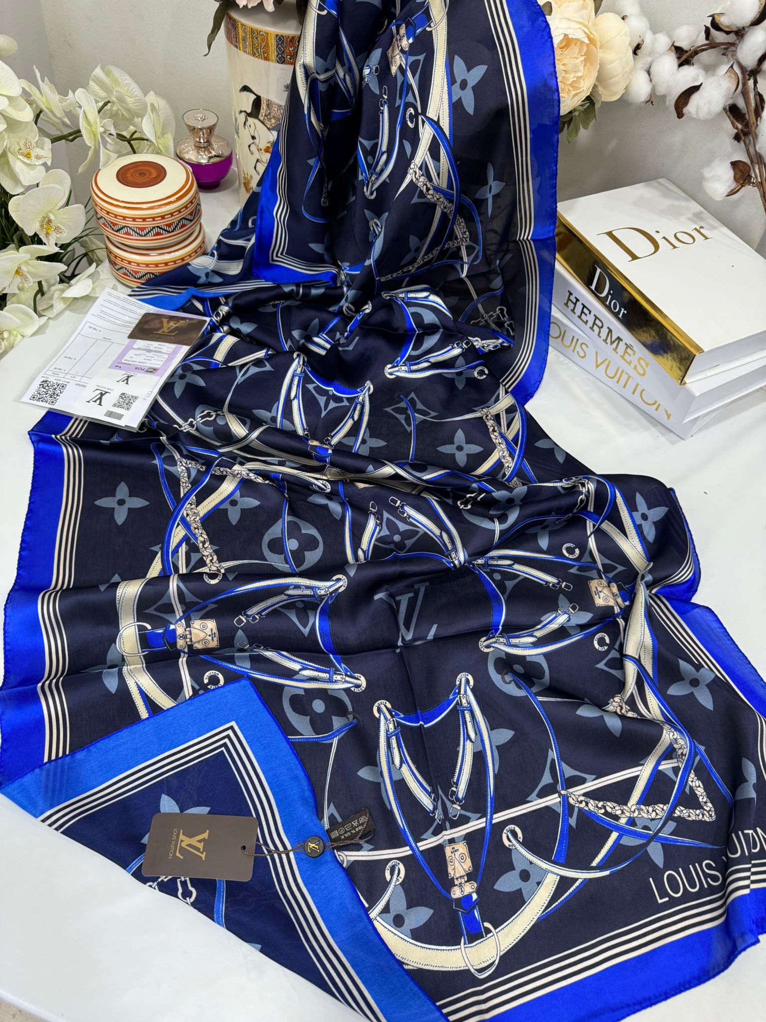 Lv Çift Taraflı İthal Vual İpel Şal 85631 - Saks - Siyah - Organic ScarfsOrganic Scarfs