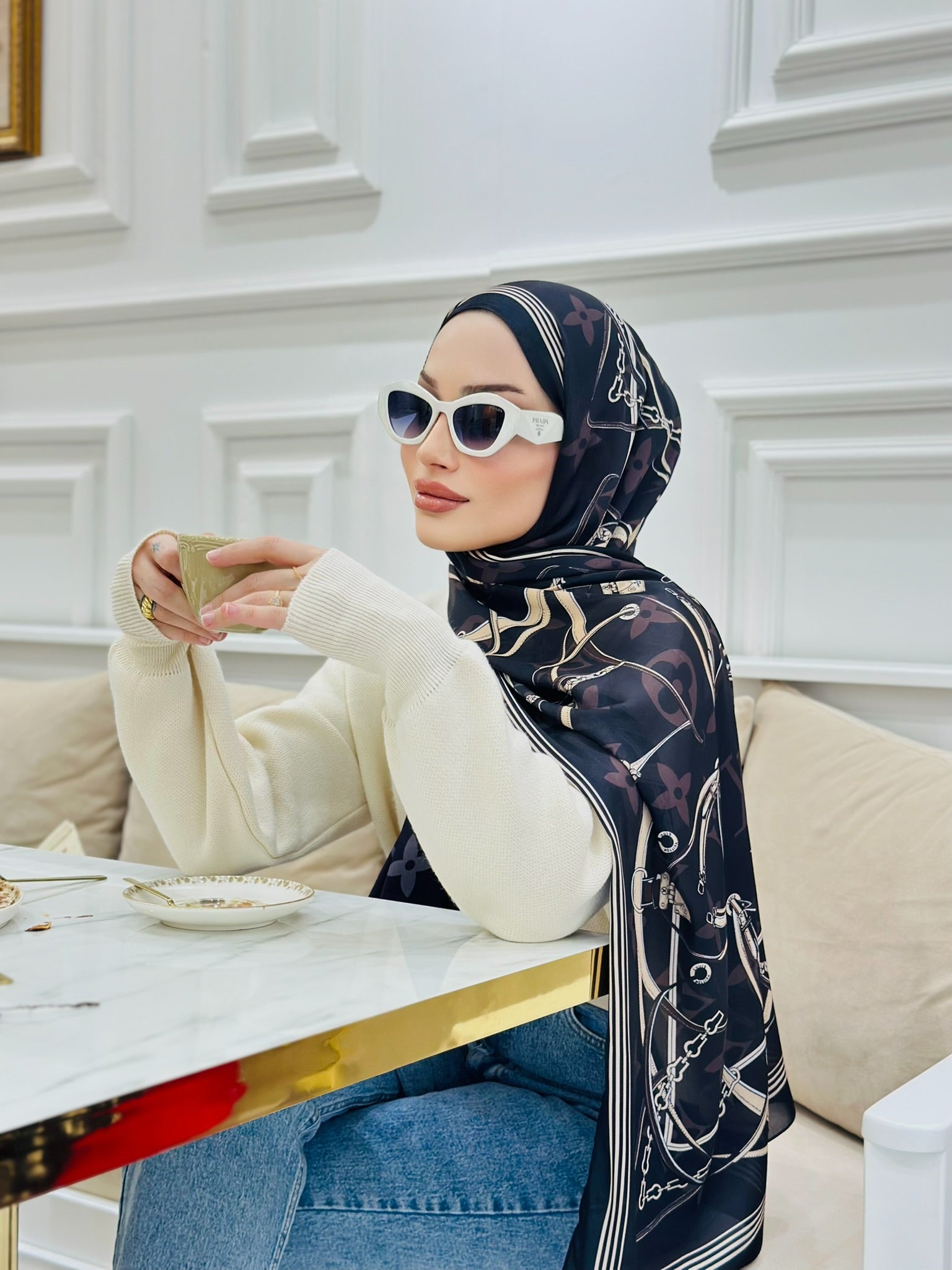 Lv Çift Taraflı İthal Vual İpel Şal 85631 - Siyah - Vizon - Organic ScarfsOrganic Scarfs