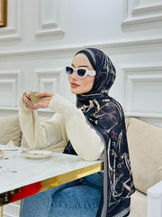 Lv Çift Taraflı İthal Vual İpel Şal 85631 - Siyah - Vizon - Organic ScarfsOrganic Scarfs