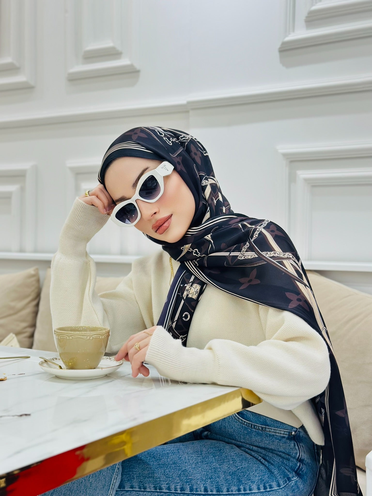 Lv Çift Taraflı İthal Vual İpel Şal 85631 - Siyah - Vizon - Organic ScarfsOrganic Scarfs