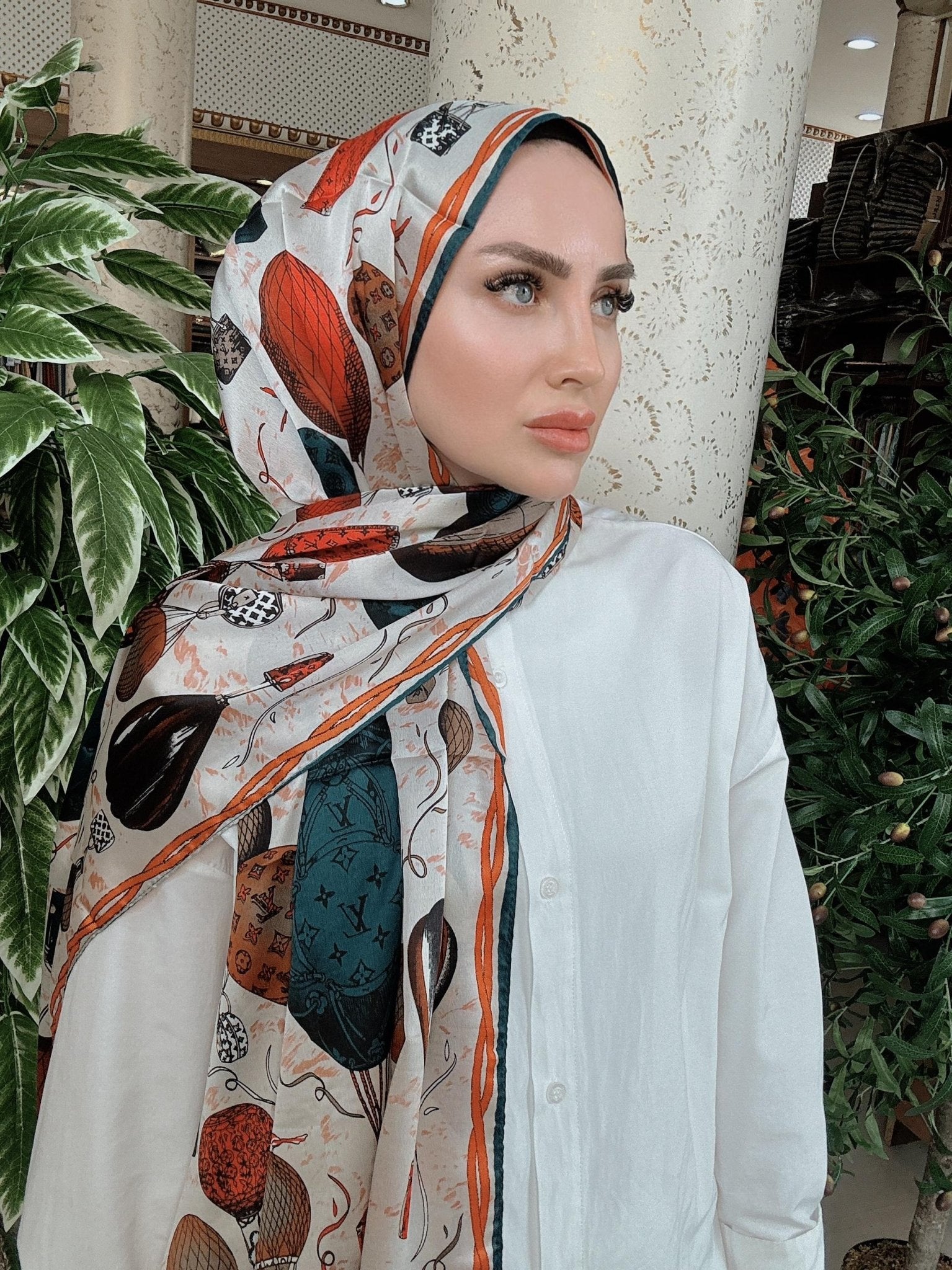 LV DESEN İTHAL VUAL İPEK ŞAL 15801 - EKRU - Organic ScarfsOrganic Scarfs