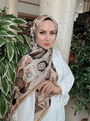 LV DESEN İTHAL VUAL İPEK ŞAL 15801 - KAHVE - Organic ScarfsOrganic Scarfs
