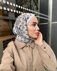 Lv Desenli İpek Kaşmir Çift Taraflı Şal - Gri - Organic ScarfsOrganic Scarfs