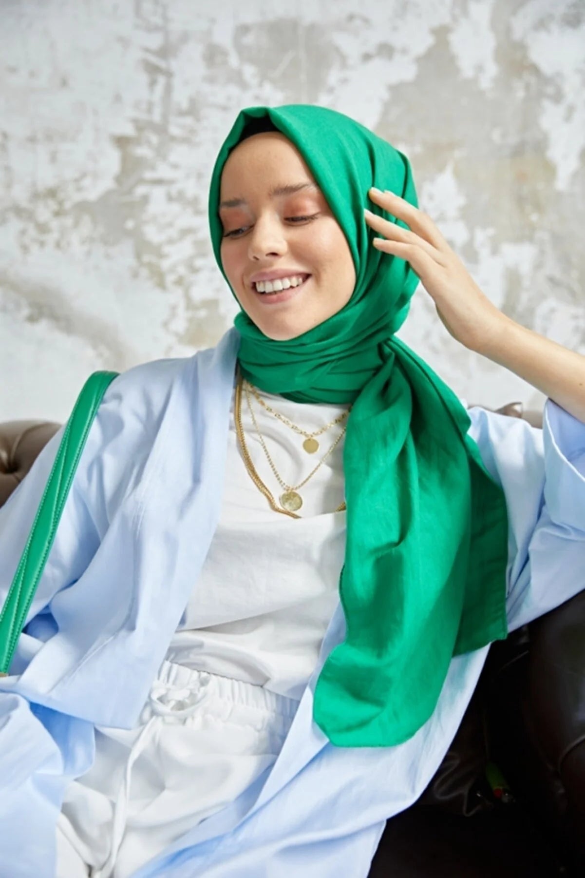 Organic Scarfs Pamuk Kraş Cazz Şal Modeli - Benetton Yeşili - Organic ScarfsOrganic Scarfs