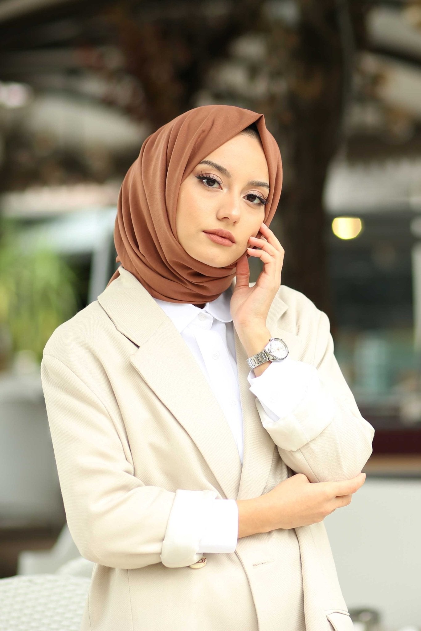 Organic Scarfs Pamuk Kraş Cazz Şal Modeli - Çikolata - Organic ScarfsOrganic Scarfs