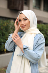 Organic Scarfs Pamuk Kraş Cazz Şal Modeli - Ekru - Organic ScarfsOrganic Scarfs