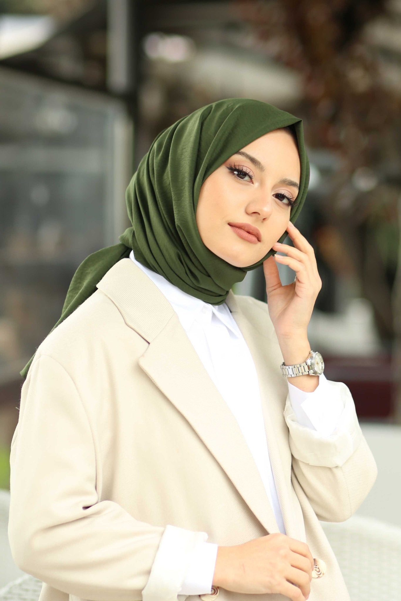Organic Scarfs Pamuk Kraş Cazz Şal Modeli - Haki - Organic ScarfsOrganic Scarfs