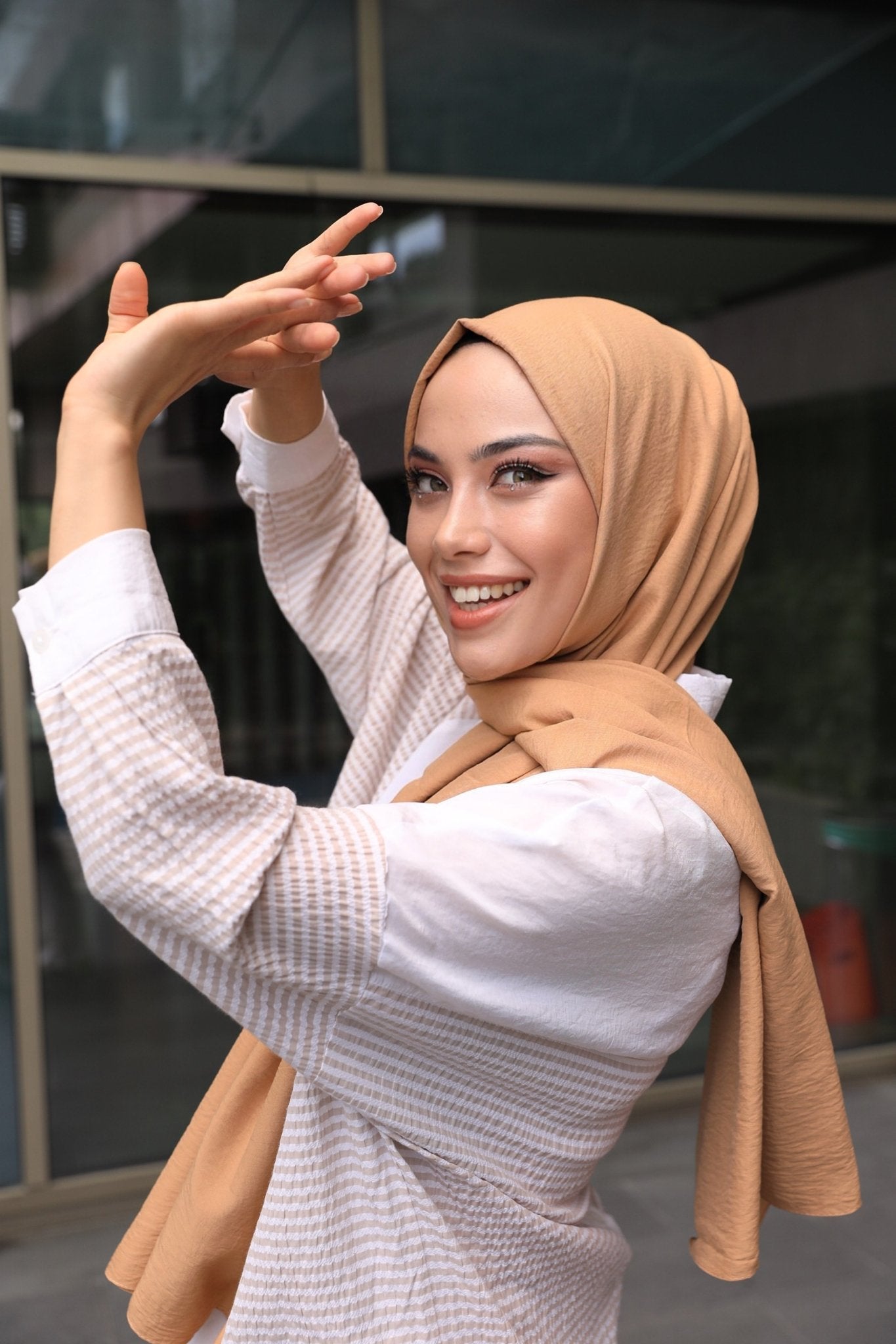 Organic Scarfs Pamuk Kraş Cazz Şal Modeli - Mocha - Organic ScarfsOrganic Scarfs