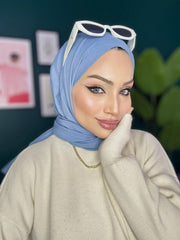 Organic Scarfs Pamuk Kraş Cazz Şal Modeli - Tebeşir mavi - Organic ScarfsOrganic Scarfs