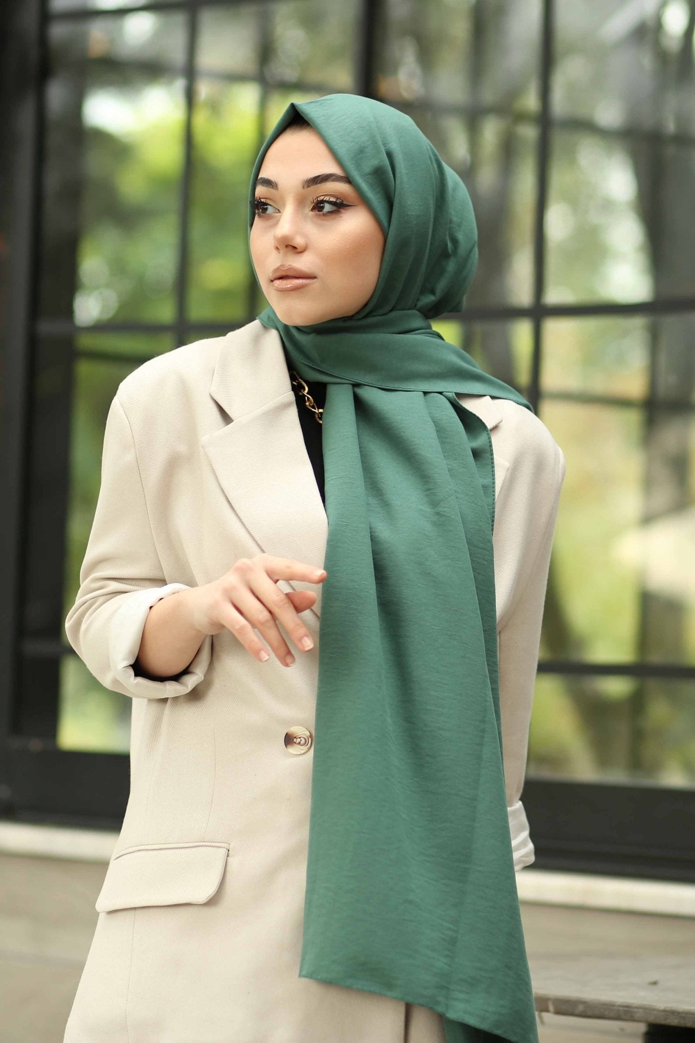 Organic Scarfs Pamuk Kraş Cazz Şal Modeli - Yeşil - Organic ScarfsOrganic Scarfs