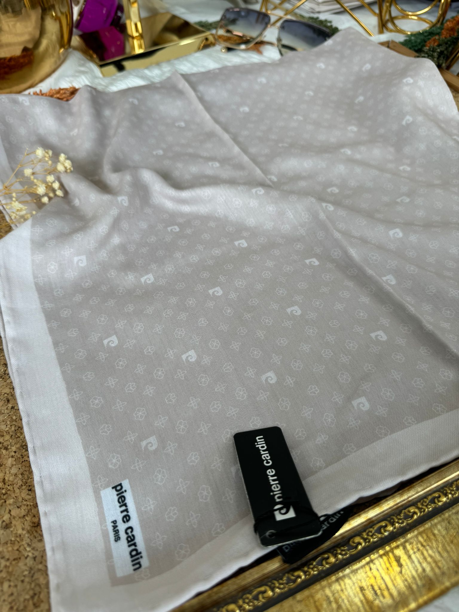 Pier Cardin Monogram Pamuk Soft Eşarp 35671 - Bej - Organic ScarfsOrganic Scarfs