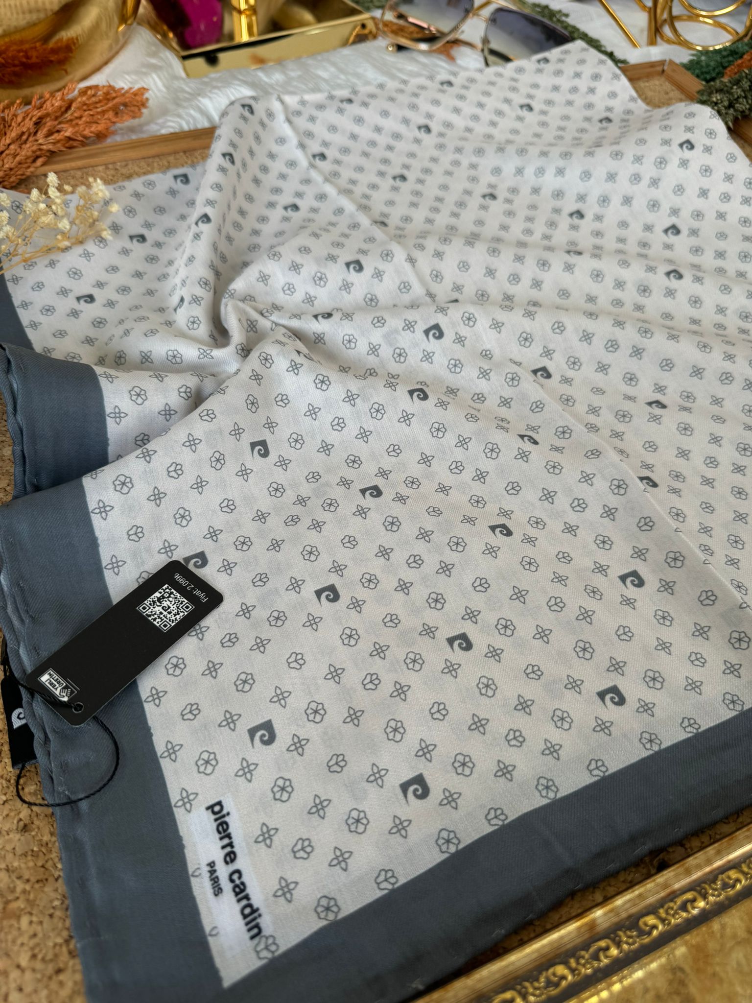 Pier Cardin Monogram Pamuk Soft Eşarp 35671 - Füme - Organic ScarfsOrganic Scarfs