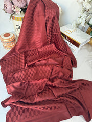 Qoza Desen İpeksi Jakar Şal - Bordo - Organic ScarfsOrganic Scarfs
