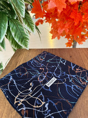 Sulu Boya Desenli Mio Cazz Eşarp 61018 - Lacivert/Mavi - Organic ScarfsOrganic Scarfs