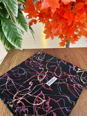Sulu Boya Desenli Mio Cazz Eşarp 61018 - Siyah/Pembe - Organic ScarfsOrganic Scarfs