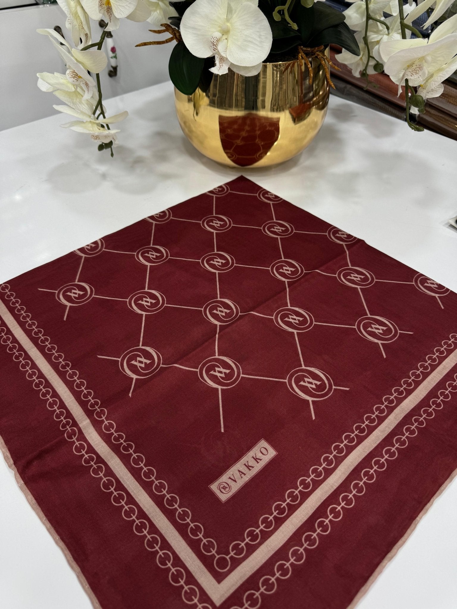 Vakko Bahar Esintisi Pamuk Eşarp - Bordo - Organic ScarfsOrganic Scarfs